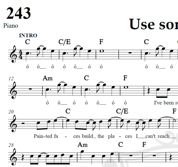Use somebody - Kings of Leon - Piano/Vocal