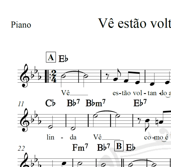 Vê estão voltando as flores - Piano/Vocal