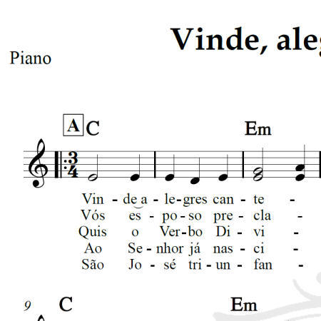 Vinde, alegres cantemos (Hino à São José) - Piano/Vocal