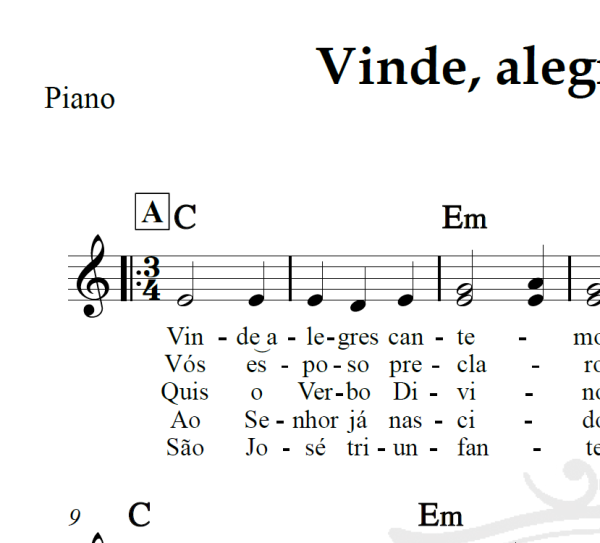 Vinde, alegres cantemos (Hino à São José) - Piano/Vocal