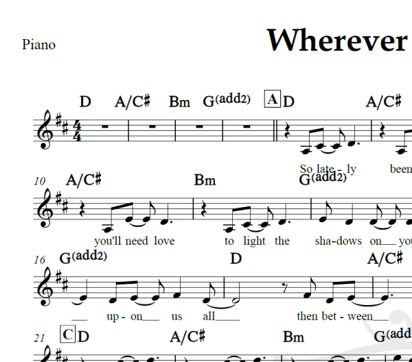 Wherever you will go - The Calling - Piano/Vocal