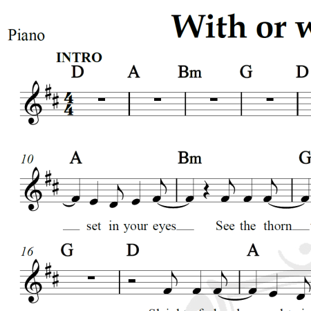 With or without you - U2 - Piano/Vocal