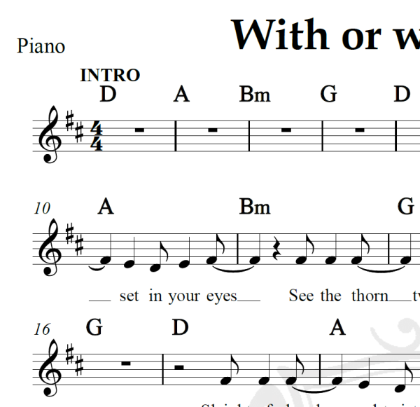 With or without you - U2 - Piano/Vocal