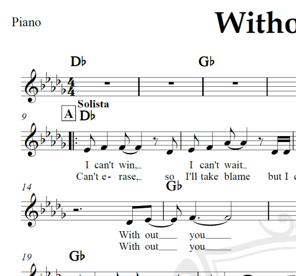 Without you - David Guetta - Piano/Vocal