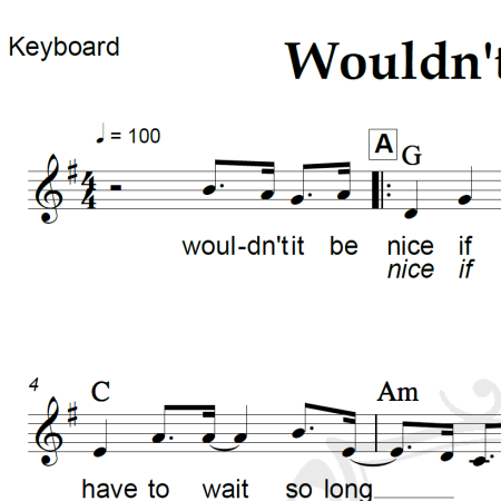 Wouldn't it be nice - The Beach Boys - Piano/Vocal