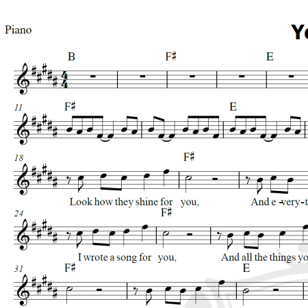 Yellow - Coldplay - Piano/Vocal
