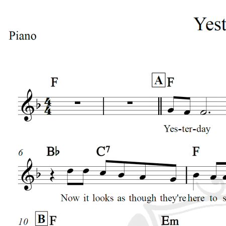 Yesterday - The Beatles - Piano/Vocal